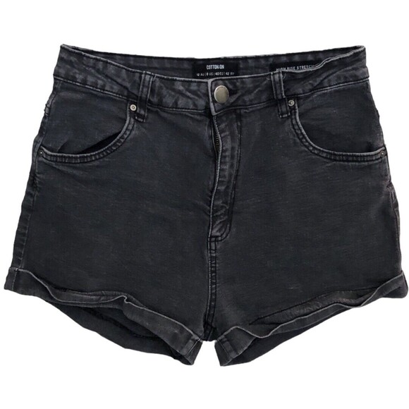Cotton On Denim Shorts Black Size 8 High Rise Stretch Cuffed Cutoff Jean Shorts - Picture 2 of 10